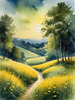 Quiet Meadow Under Moonlight with Fireflies Dance Landscape Print
