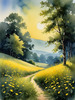 Quiet Meadow Under Moonlight with Fireflies Dance Landscape Print