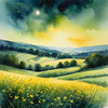 Quiet Meadow Under Moonlight with Fireflies Dance Landscape Print