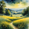Quiet Meadow Under Moonlight with Fireflies Dance Landscape Print