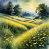Quiet Meadow Under Moonlight with Fireflies Dance Landscape Print