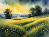 Quiet Meadow Under Moonlight with Fireflies Dance Landscape Print