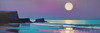 Minimalist Moonlit Ocean Seascape Art with Aqua and Purple Tones