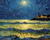 Printable Impressionistic Art of Moonlight on Sea with Distant Islands