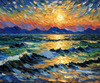 Printable Impressionistic Art of Moonlight on Sea with Distant Islands