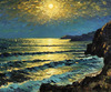 Printable Impressionistic Art of Moonlight on Sea with Distant Islands