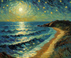 Printable Impressionistic Art of Moonlight on Sea with Distant Islands