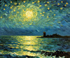 Printable Impressionistic Art of Moonlight on Sea with Distant Islands