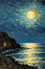 Printable Impressionistic Art of Moonlight on Sea with Distant Islands