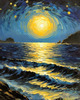 Printable Impressionistic Art of Moonlight on Sea with Distant Islands