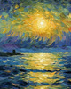 Printable Impressionistic Art of Moonlight on Sea with Distant Islands
