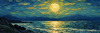 Printable Impressionistic Art of Moonlight on Sea with Distant Islands