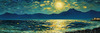 Printable Impressionistic Art of Moonlight on Sea with Distant Islands
