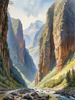 Printable Art of Realistic Mountain Gorges and Peaks Landscape