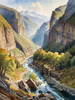Printable Art of Realistic Mountain Gorges and Peaks Landscape