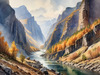 Printable Art of Realistic Mountain Gorges and Peaks Landscape