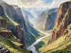 Printable Art of Realistic Mountain Gorges and Peaks Landscape