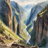 Printable Art of Realistic Mountain Gorges and Peaks Landscape