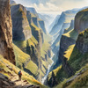 Printable Art of Realistic Mountain Gorges and Peaks Landscape