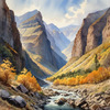 Printable Art of Realistic Mountain Gorges and Peaks Landscape