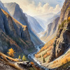 Printable Art of Realistic Mountain Gorges and Peaks Landscape