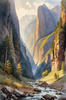 Printable Art of Realistic Mountain Gorges and Peaks Landscape