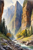 Printable Art of Realistic Mountain Gorges and Peaks Landscape