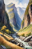 Printable Art of Realistic Mountain Gorges and Peaks Landscape