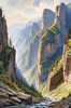 Printable Art of Realistic Mountain Gorges and Peaks Landscape