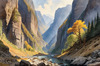 Printable Art of Realistic Mountain Gorges and Peaks Landscape