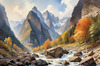 Printable Art of Realistic Mountain Gorges and Peaks Landscape