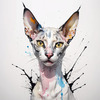 Abstract Sketch of Oriental Shorthair Cat's Face with Slender Neck and Pointed Ears