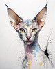 Abstract Sketch of Oriental Shorthair Cat's Face with Slender Neck and Pointed Ears