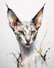 Abstract Sketch of Oriental Shorthair Cat's Face with Slender Neck and Pointed Ears