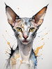 Abstract Sketch of Oriental Shorthair Cat's Face with Slender Neck and Pointed Ears