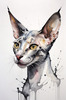 Abstract Sketch of Oriental Shorthair Cat's Face with Slender Neck and Pointed Ears