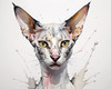 Abstract Sketch of Oriental Shorthair Cat's Face with Slender Neck and Pointed Ears