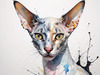 Abstract Sketch of Oriental Shorthair Cat's Face with Slender Neck and Pointed Ears