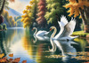 Realistic Landscape Art of Italian Village with Swans on Lake