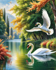 Realistic Landscape Art of Italian Village with Swans on Lake