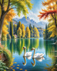 Realistic Landscape Art of Italian Village with Swans on Lake