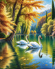 Realistic Landscape Art of Italian Village with Swans on Lake