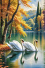Realistic Landscape Art of Italian Village with Swans on Lake