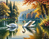 Realistic Landscape Art of Italian Village with Swans on Lake