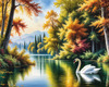 Realistic Landscape Art of Italian Village with Swans on Lake