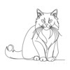 Minimalist Line Drawing of Persian Cat Looking at Viewer