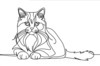 Minimalist Line Drawing of Persian Cat Looking at Viewer