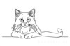 Minimalist Line Drawing of Persian Cat Looking at Viewer