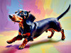Playful Dachshund Art Print with Transforming Shadow into Stretched Toys