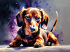 Playful Dachshund Art Print with Transforming Shadow into Stretched Toys